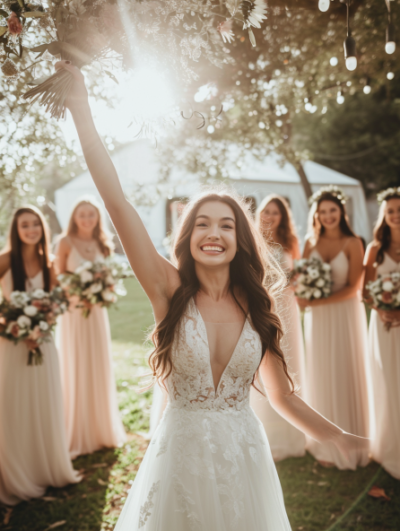 a bride throwing a bouquet. nine tips to spice up your wedding and create a memorable experience