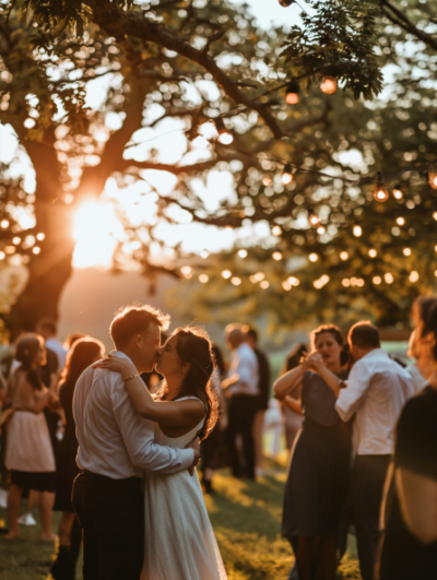 guests dancing at a wedding 